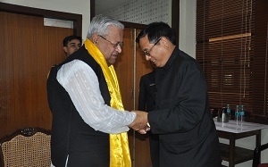 The Governor of Arunachal Pradesh Shri PB Acharya with Hon�ble Minister Shri. T.Taga at Raj Bhavan Itanagar on 31st  January 2017.